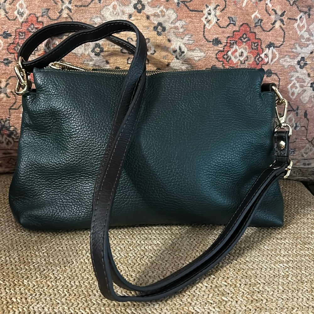 Valentina triple compartment Evergreen leather crossbody bag euc